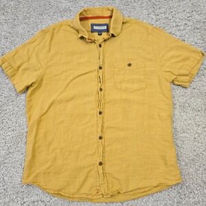 32 Bar Blues Shirt Mens Large Yellow Cotton Linen Waffle Short Sleeve Casual